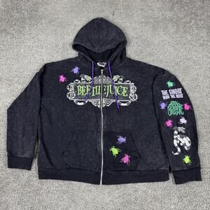 Beetlejuice Hoodie Womens XL Black Wash Zip Up Sweatshirt Movie Graphic Horror